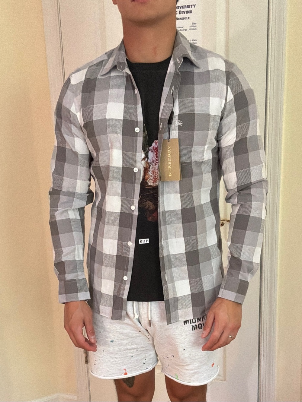 Burberry Brit Gray and White Plaid Button-Down Shirt